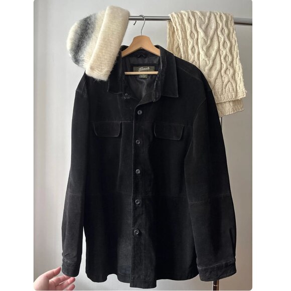 penmans Other - 1990s Oversized Black Suede Jacket with Pockets | Vintage Minimal Leather Coat